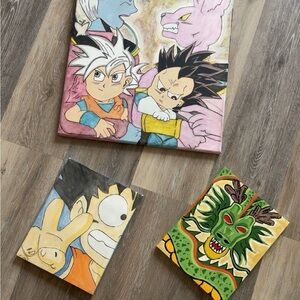 Dragon Ball Inspired Hand-Painted Canvas Trio - Bright Cartoon Colors